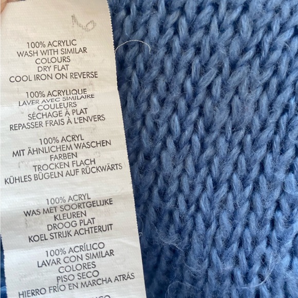 Nasty Gal Light Blue Fuzzy Knit Crew Neck Drop Shoulder Oversized Sweater - Picture 6 of 8